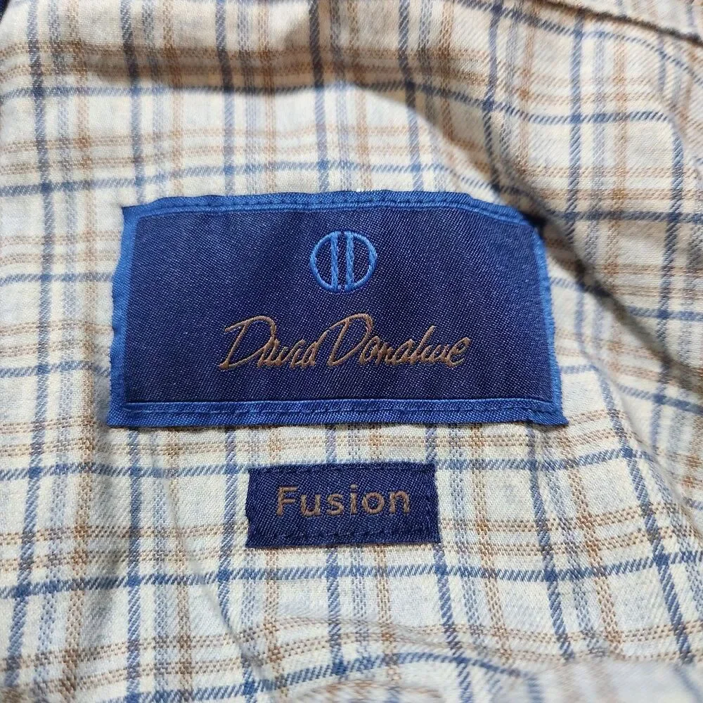 David Donahue Button Up Shirt Men 16 M/L Gray Plaid Long Sleeve Fusion